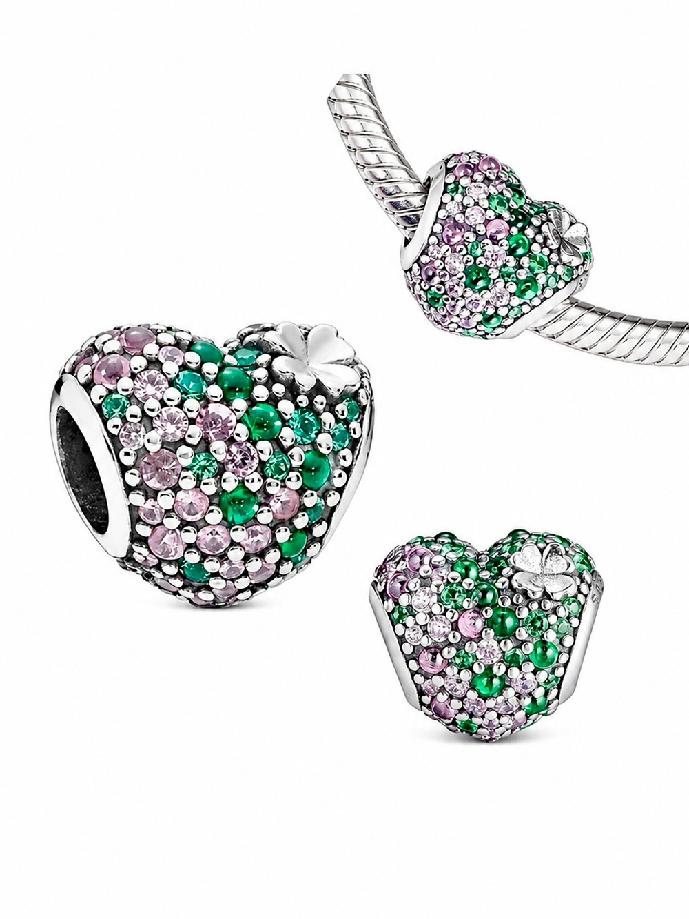 Gleaming Clover Pavé Heart Charm
